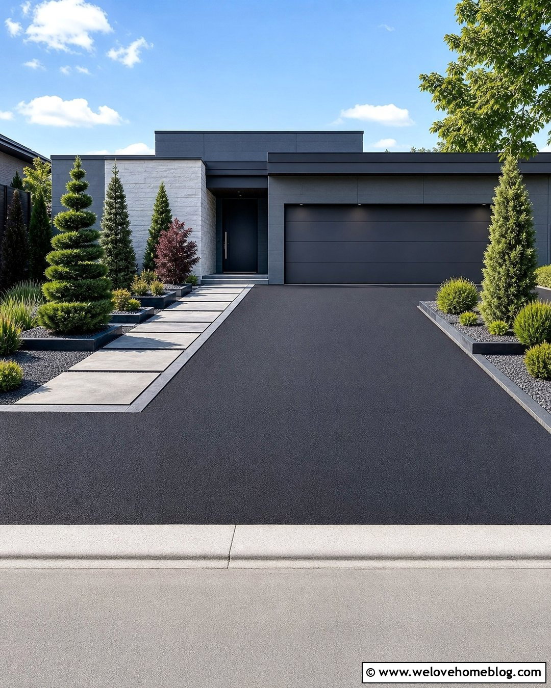 Asphalt Driveway Oil Stain Repair With Modern Borders - 20 Asphalt Repair Driveways Ideas