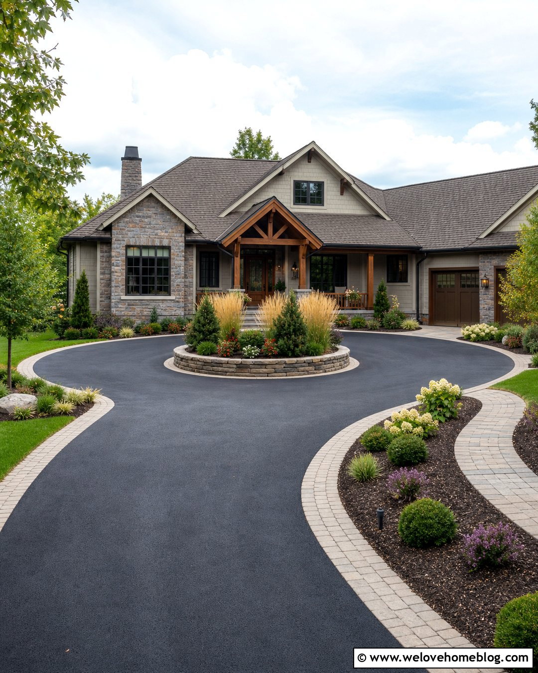Asphalt Driveway Roundabout With a Paver Border - 25 driveway roundabout ideas