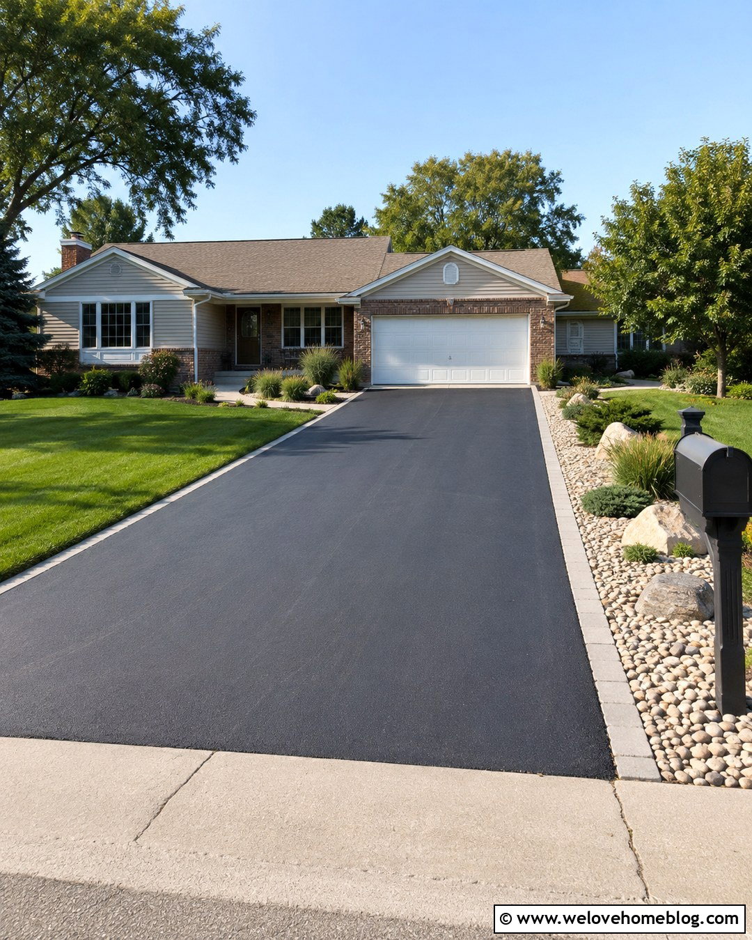 Asphalt Driveway Strip With River Rock - 20 driveway strip landscaping ideas