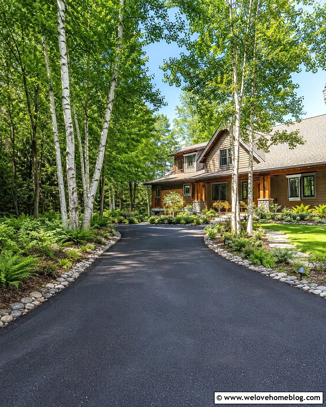 Asphalt Driveway With Birch Trees - 20 Summer Tree-Lined Driveway Ideas