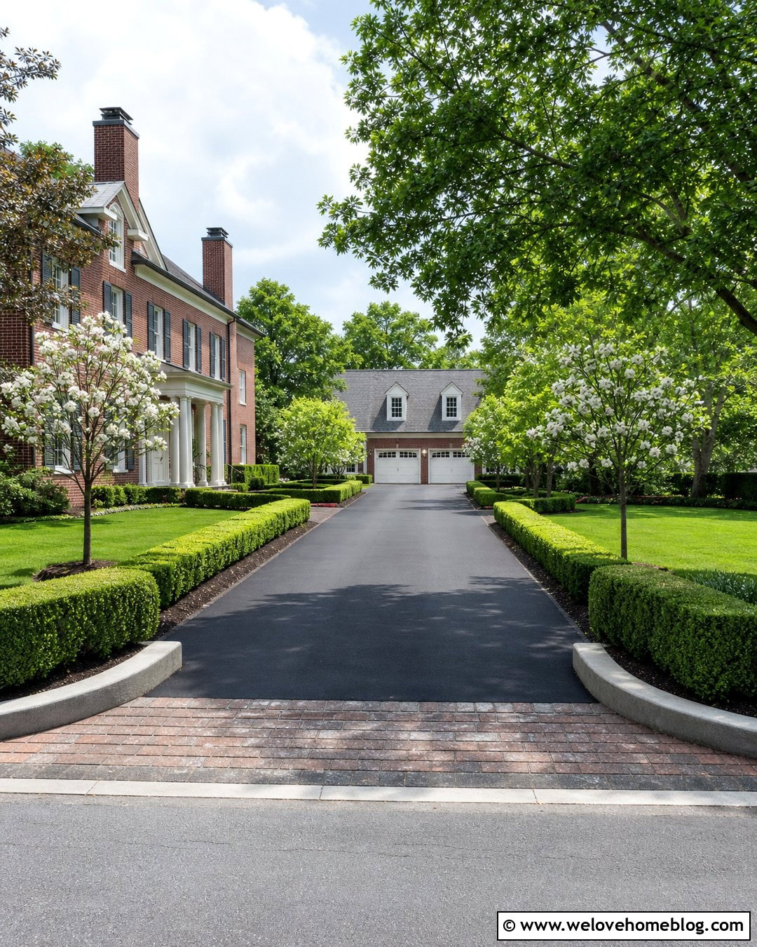 Asphalt Driveway With Boxwood Hedges - 40 landscaping along driveway ideas