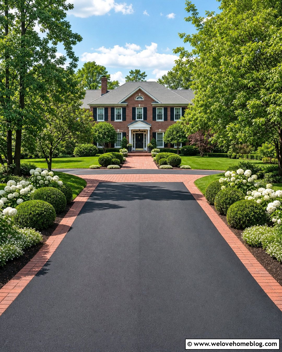 Asphalt Driveway With Brick Borders - 40 Front Driveway Landscaping Ideas