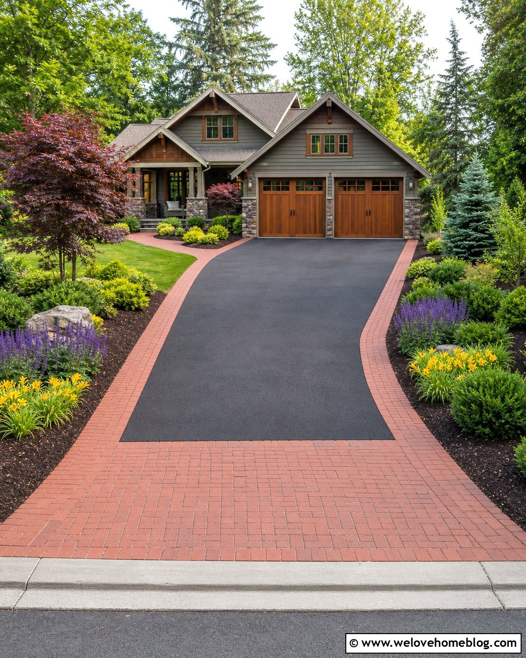 Asphalt Driveway With Brick Edging - 50 Driveway Landscaping Ideas