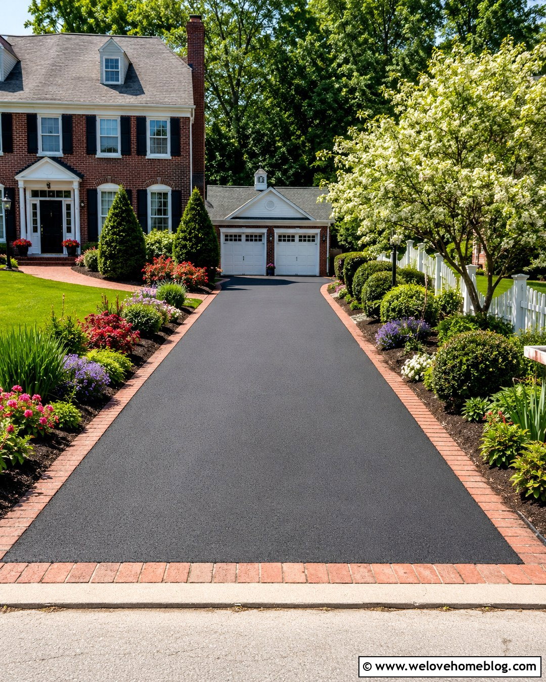 Asphalt Driveway With Brick Edging And Shrubs - 20 landscape by driveway ideas