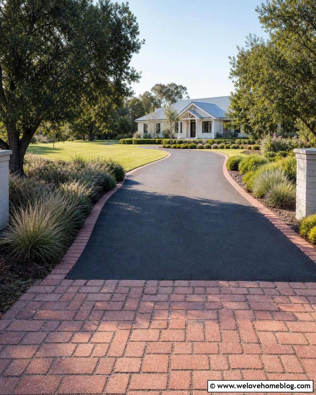 Asphalt Driveway With Brick Edging - 20 Australian Driveway Ideas