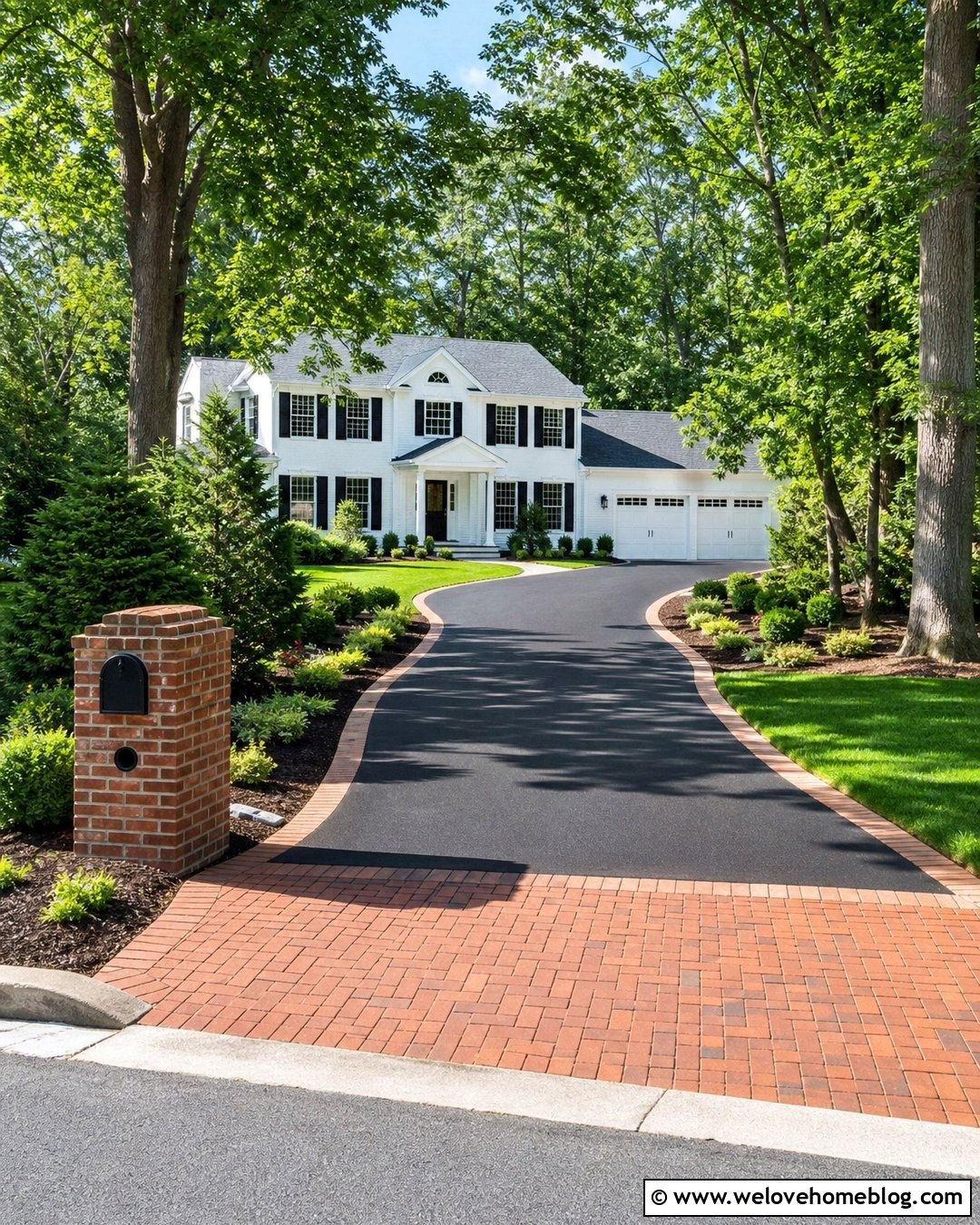 Asphalt Driveway With Brick Ribbon Edging - 20 Brick Ribbon Driveway Ideas