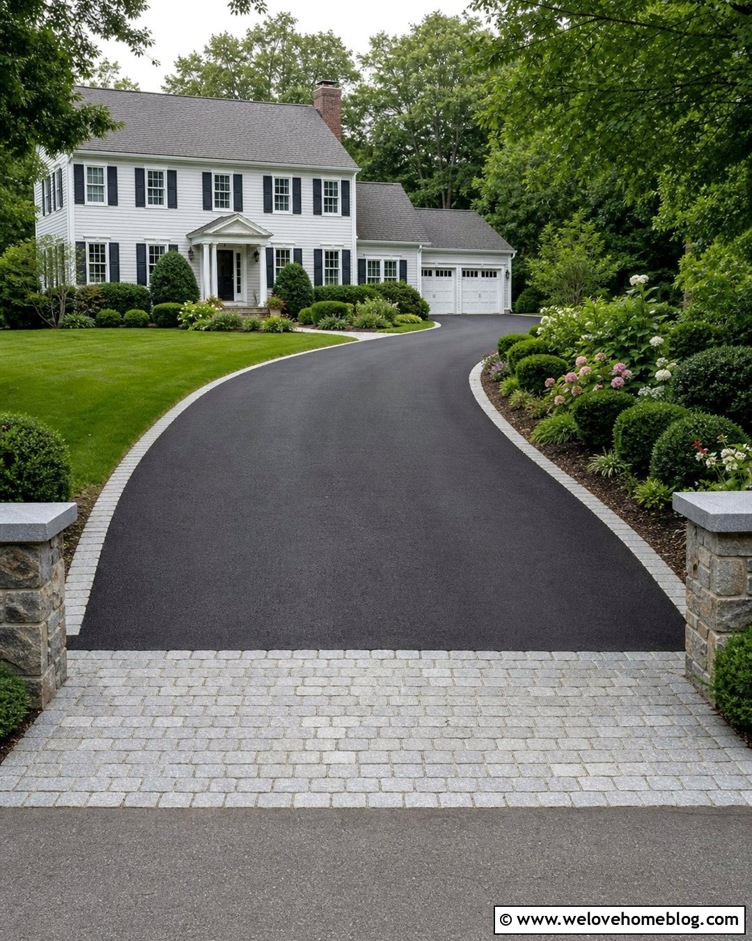 Asphalt Driveway With Cobblestone Apron - 20 Driveway Goals Ideas