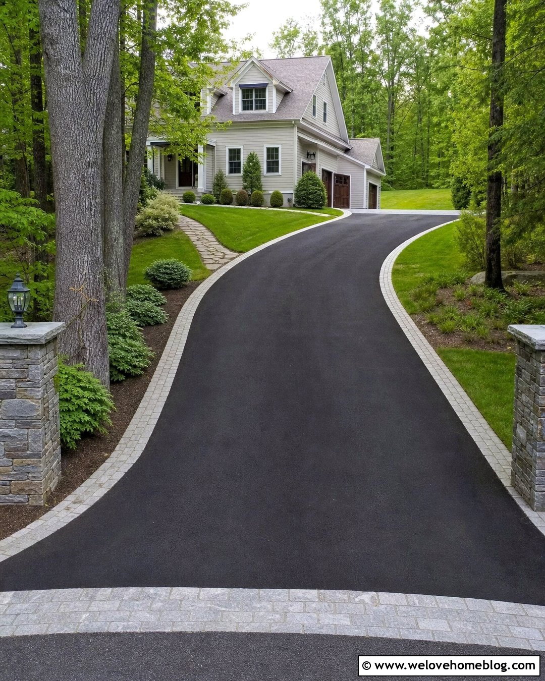 Asphalt Driveway With Cobblestone Edging - 45 Driveway Design Ideas