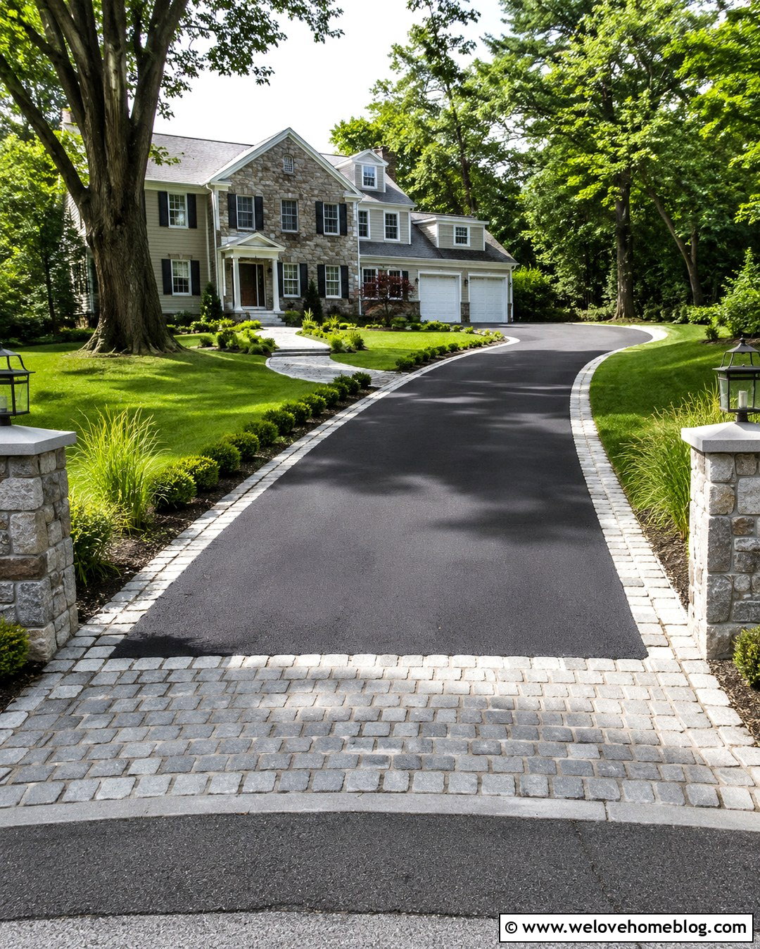 Asphalt Driveway With Cobblestone Entrance Apron - 20 low maintenance driveway ideas