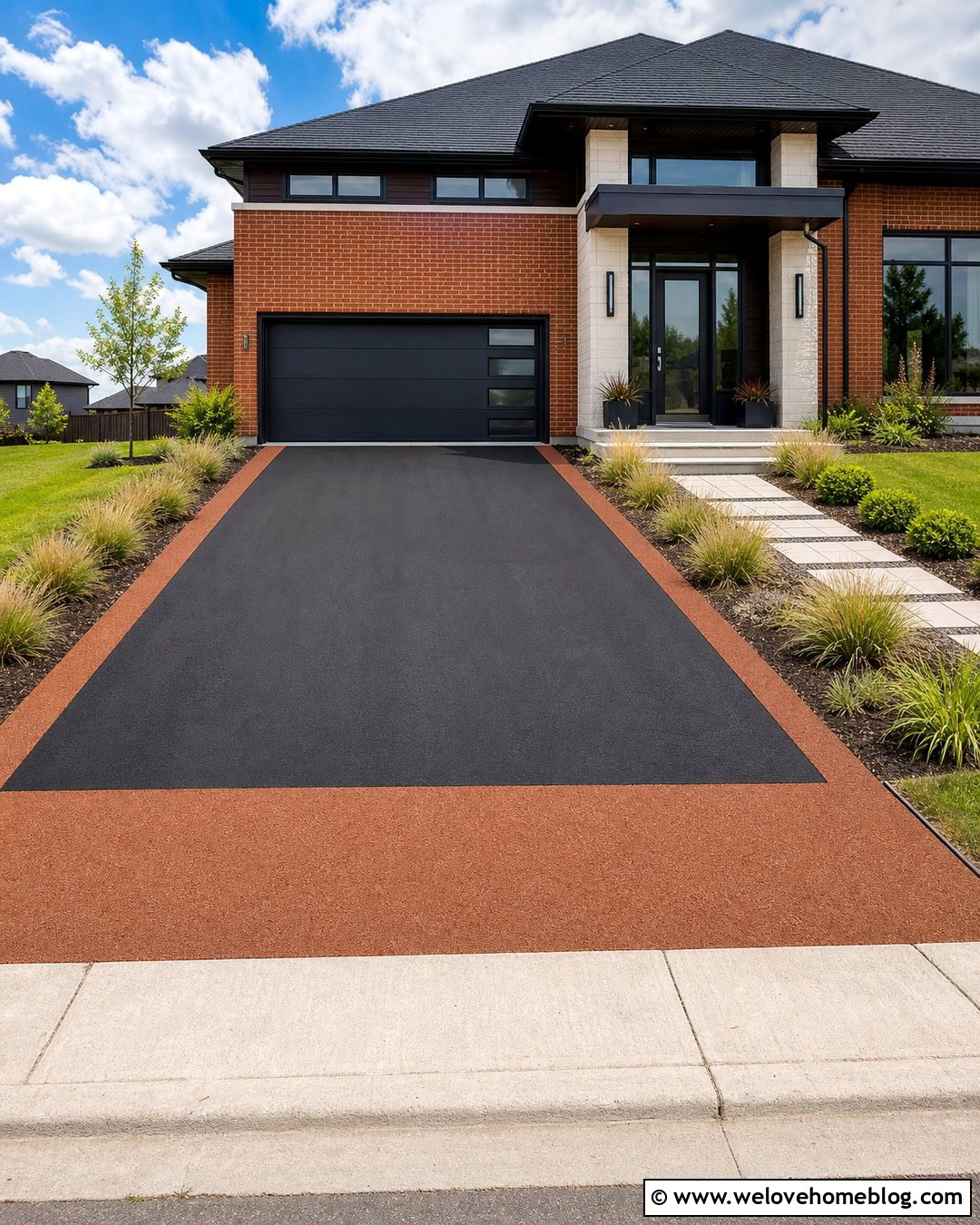 Asphalt Driveway With Colored Asphalt Border - 40 Asphalt Driveway Ideas