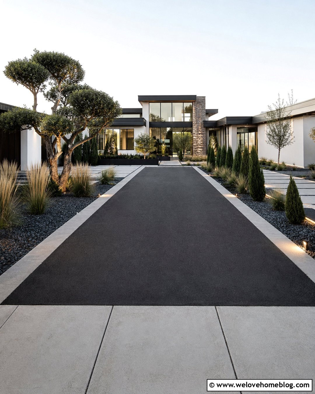 Asphalt Driveway With Concrete Border And Modern Landscaping - 20 asphalt driveway with concrete border ideas