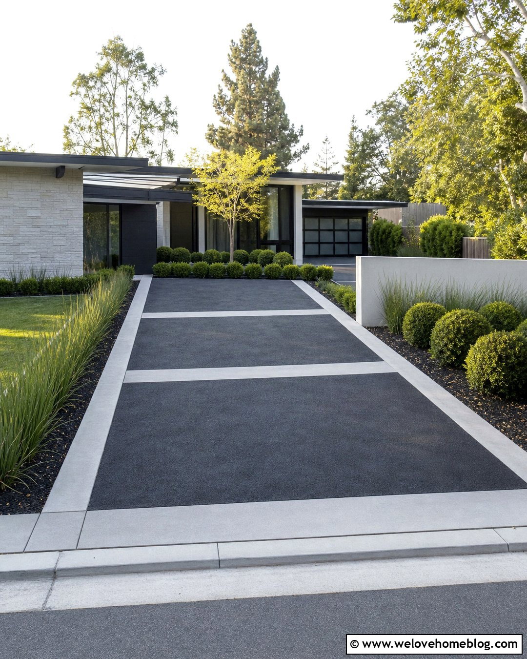 Asphalt Driveway With Concrete Ribbon Bands - 20 Concrete To Asphalt Driveway Ideas