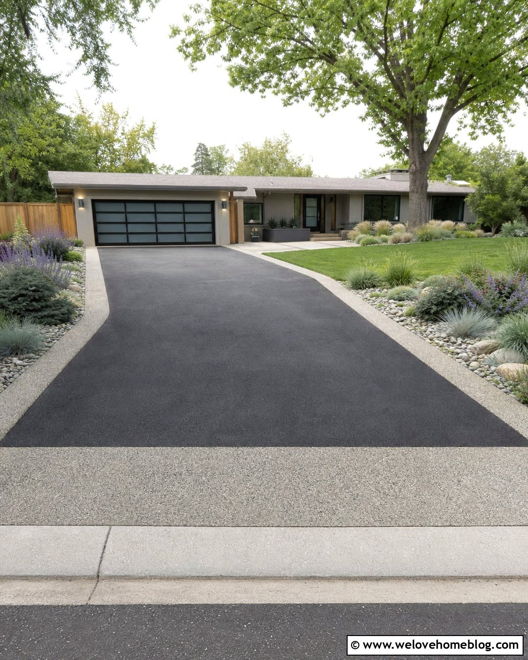 Asphalt Driveway With Exposed Aggregate Curb - 25 Driveway Curb Ideas