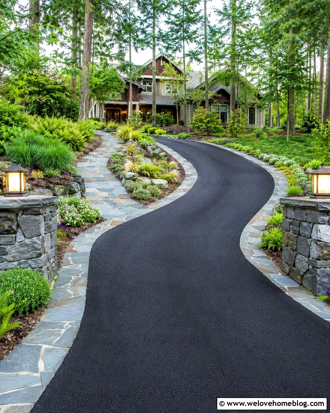 Asphalt Driveway With Flagstone Edging - 20 Decorative Asphalt Driveway Designs Ideas