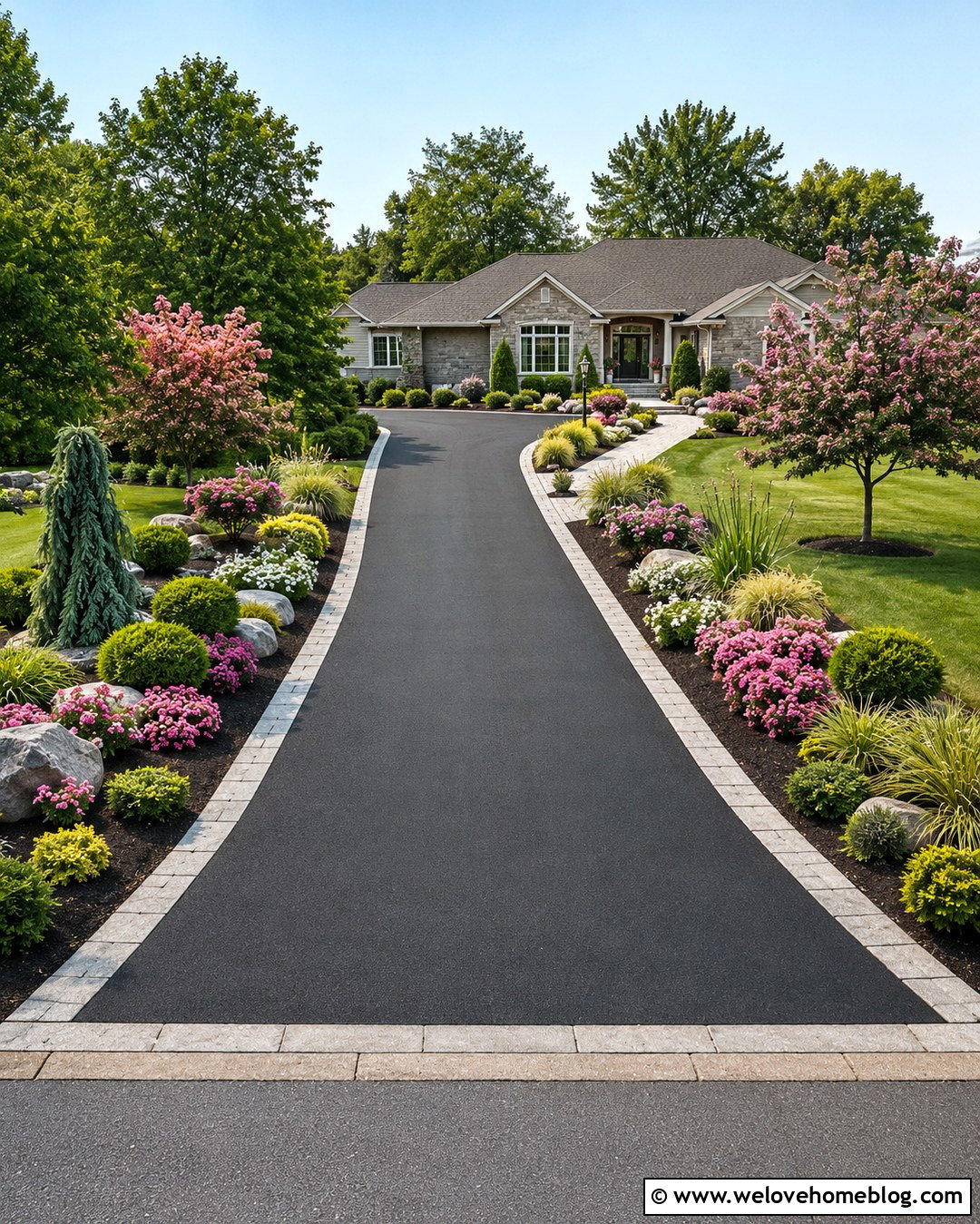 Asphalt Driveway With Flower Bed Borders - 20 Decorative Asphalt Driveway Designs Ideas