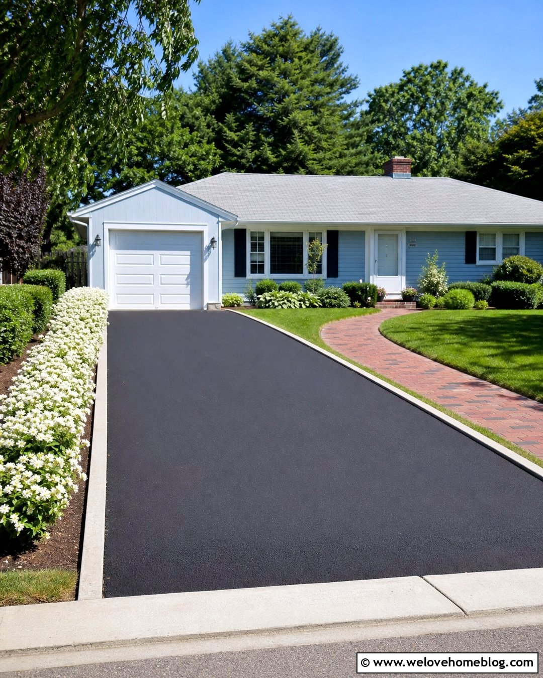 Asphalt Driveway With Flowering Hedge - 20 Driveway Small Front Garden With Parking Ideas