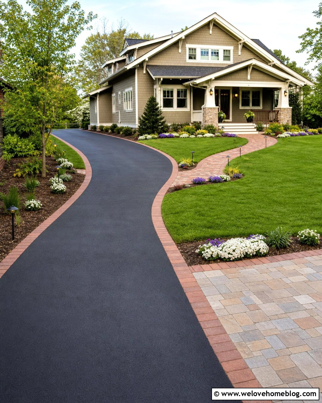Asphalt Driveway With Front Walkway - 40 Asphalt Driveway Ideas