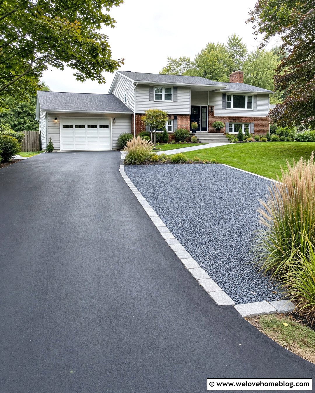 Asphalt Driveway With Gravel Parking Pad - 35 cheap driveway ideas
