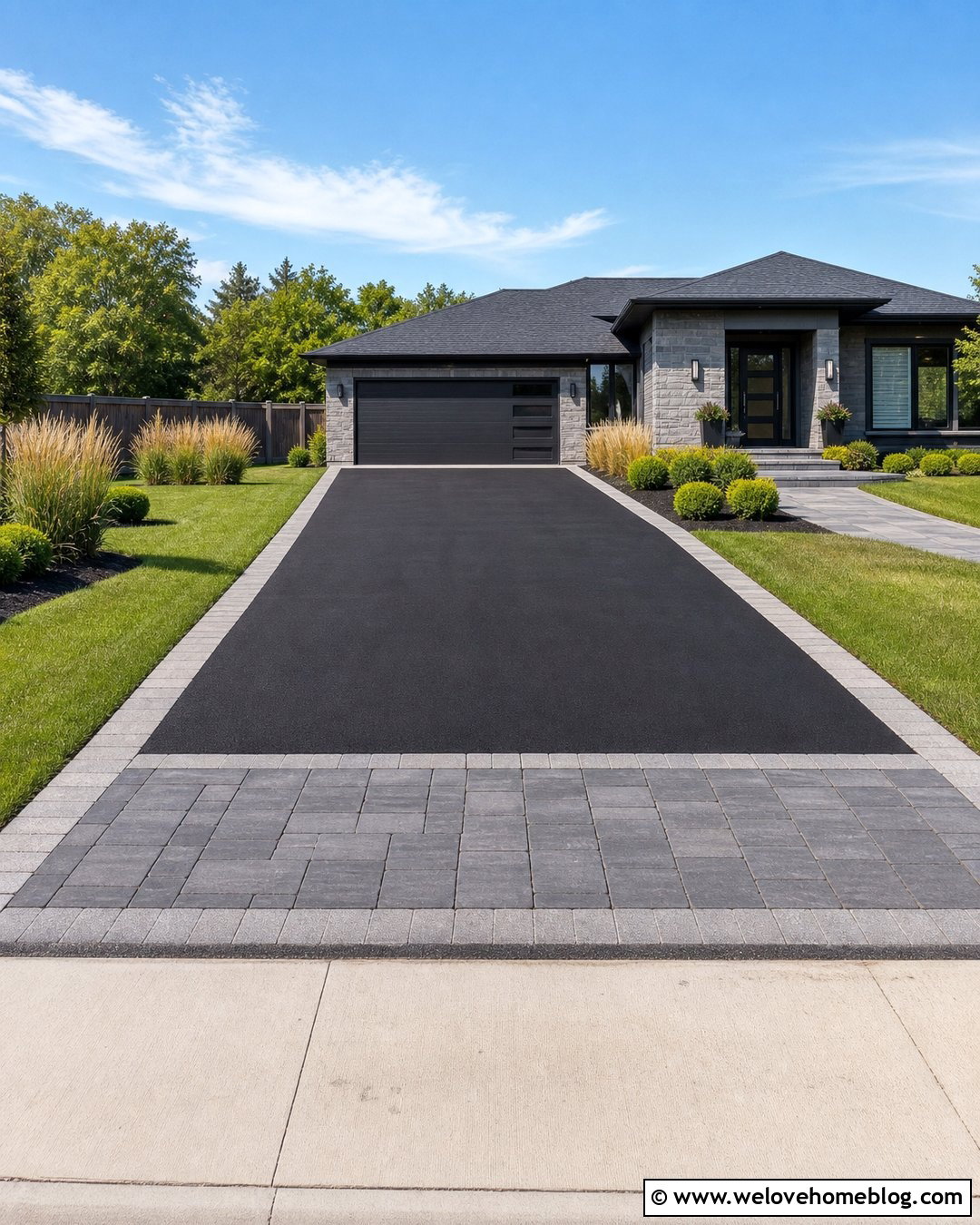 Asphalt Driveway With Gray Paver Border - 20 driveway with pavers around it ideas