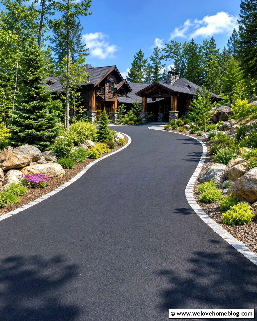 Asphalt Driveway With Landscape Boulder Edging - 20 Asphalt Edging Driveways Ideas