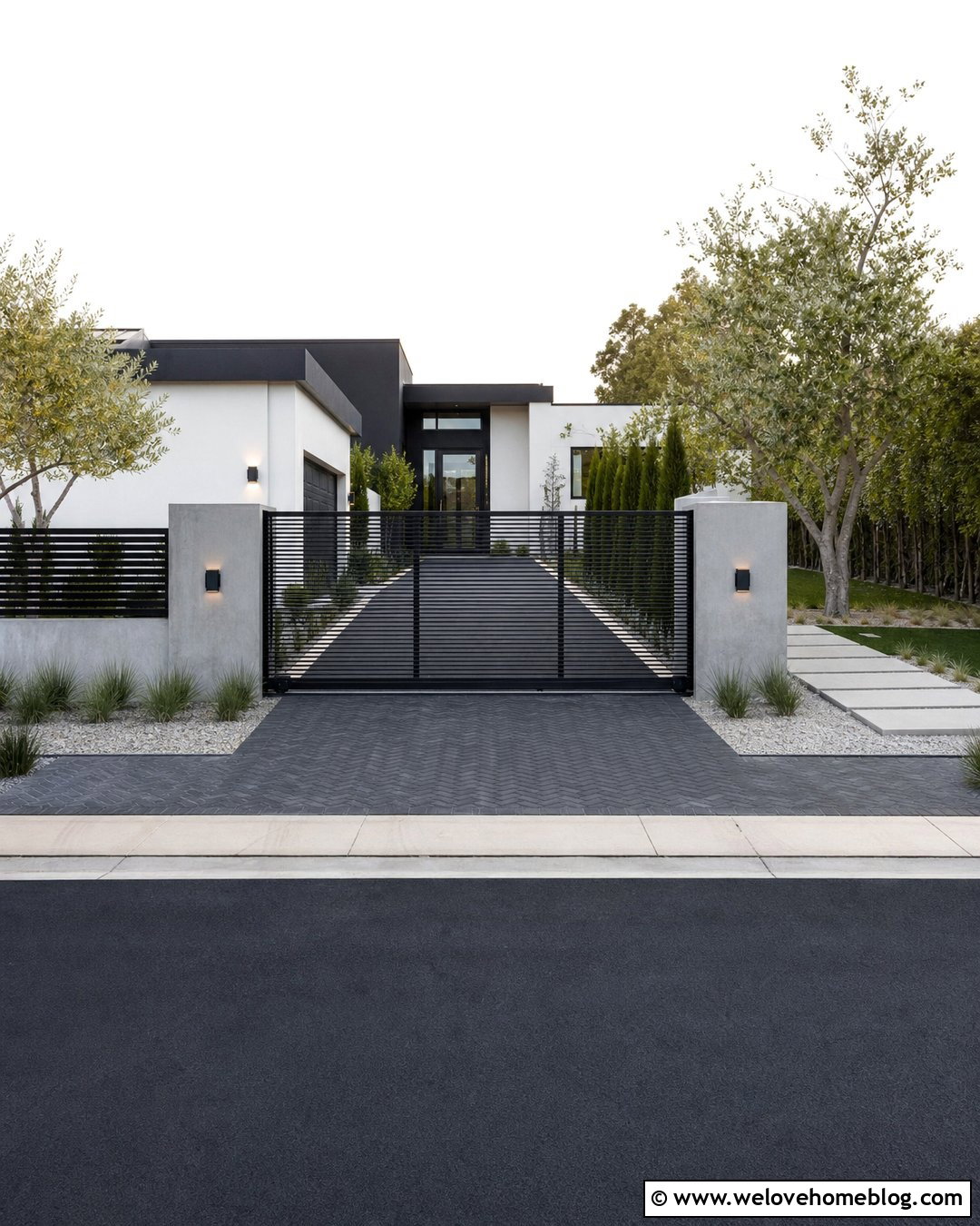 Asphalt Driveway With Modern Gate - 40 Asphalt Driveway Ideas
