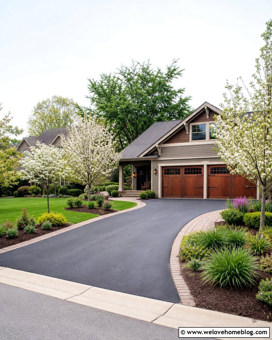 Asphalt Driveway With Mulch Beds - 40 Asphalt Driveway Ideas