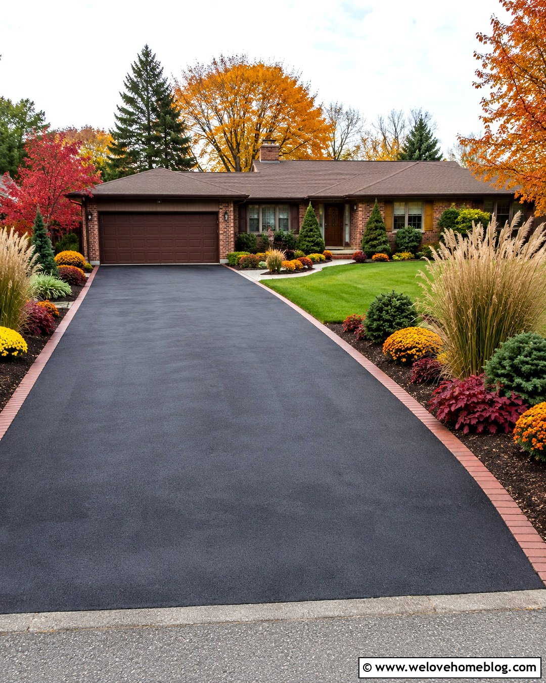 Asphalt Driveway With Mums And Ornamental Grasses - 20 autumn driveway landscaping ideas