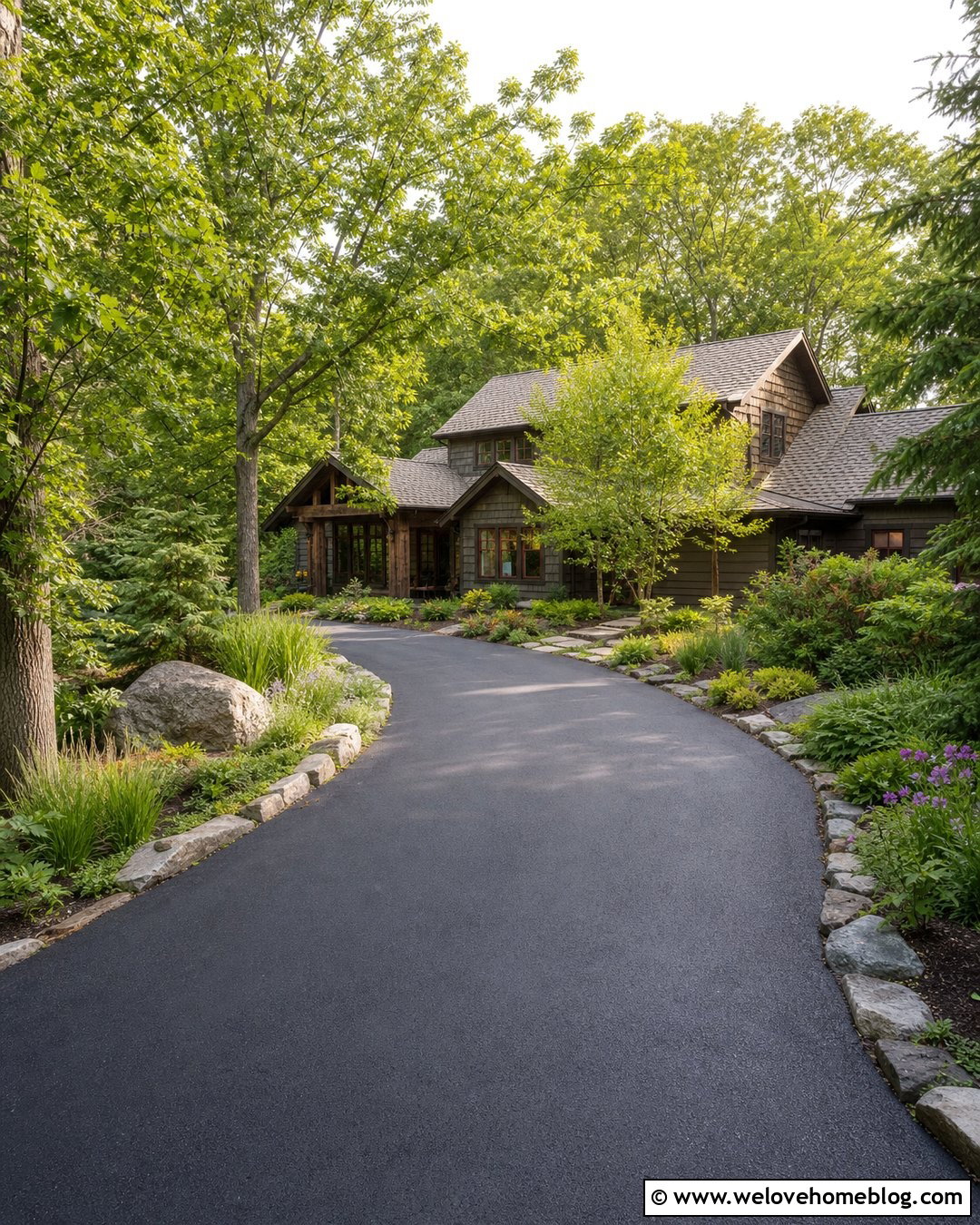 Asphalt Driveway With Native Plant Borders - 40 Asphalt Driveway Ideas