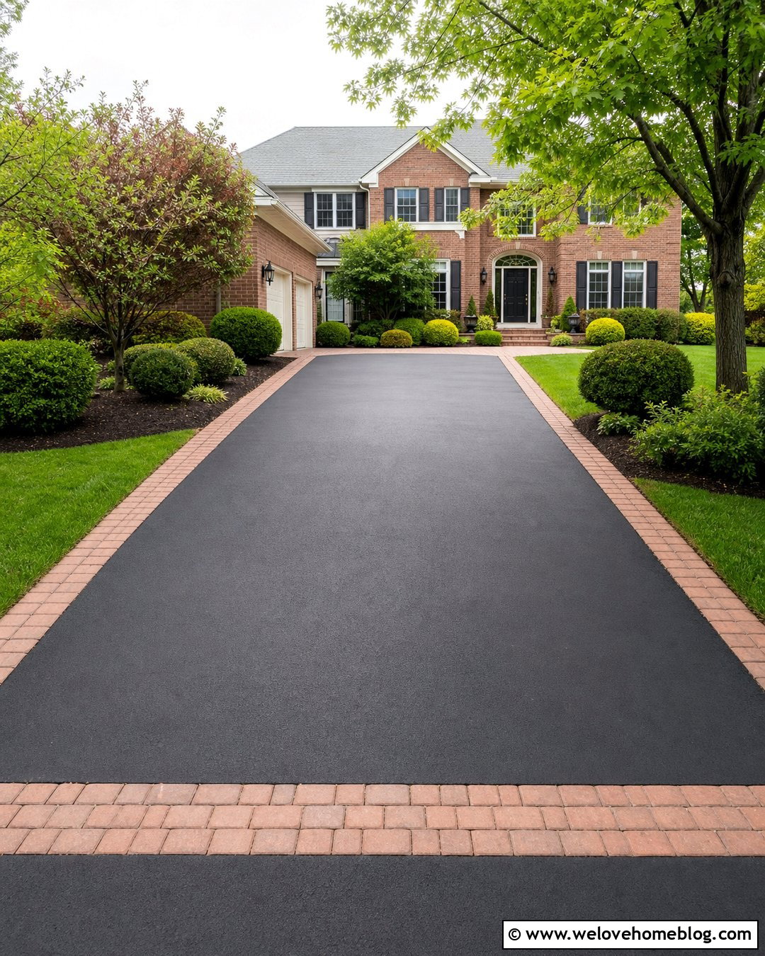 Asphalt Driveway With Paver Ribbon - 40 driveway on a budget ideas