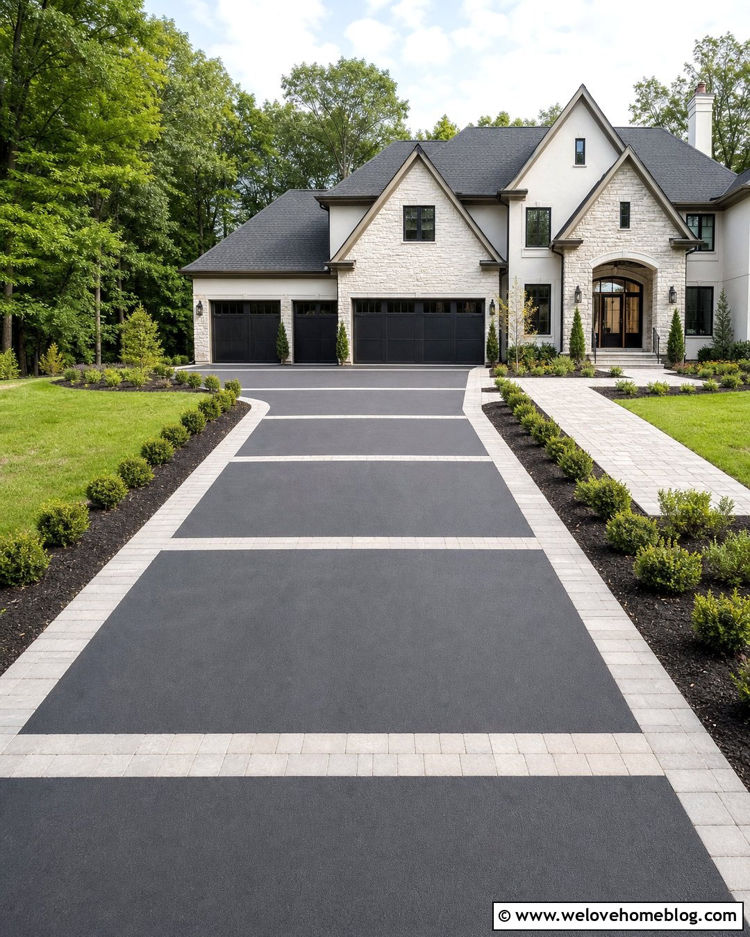Asphalt Driveway With Paver Ribbons - 40 Asphalt Driveway Ideas