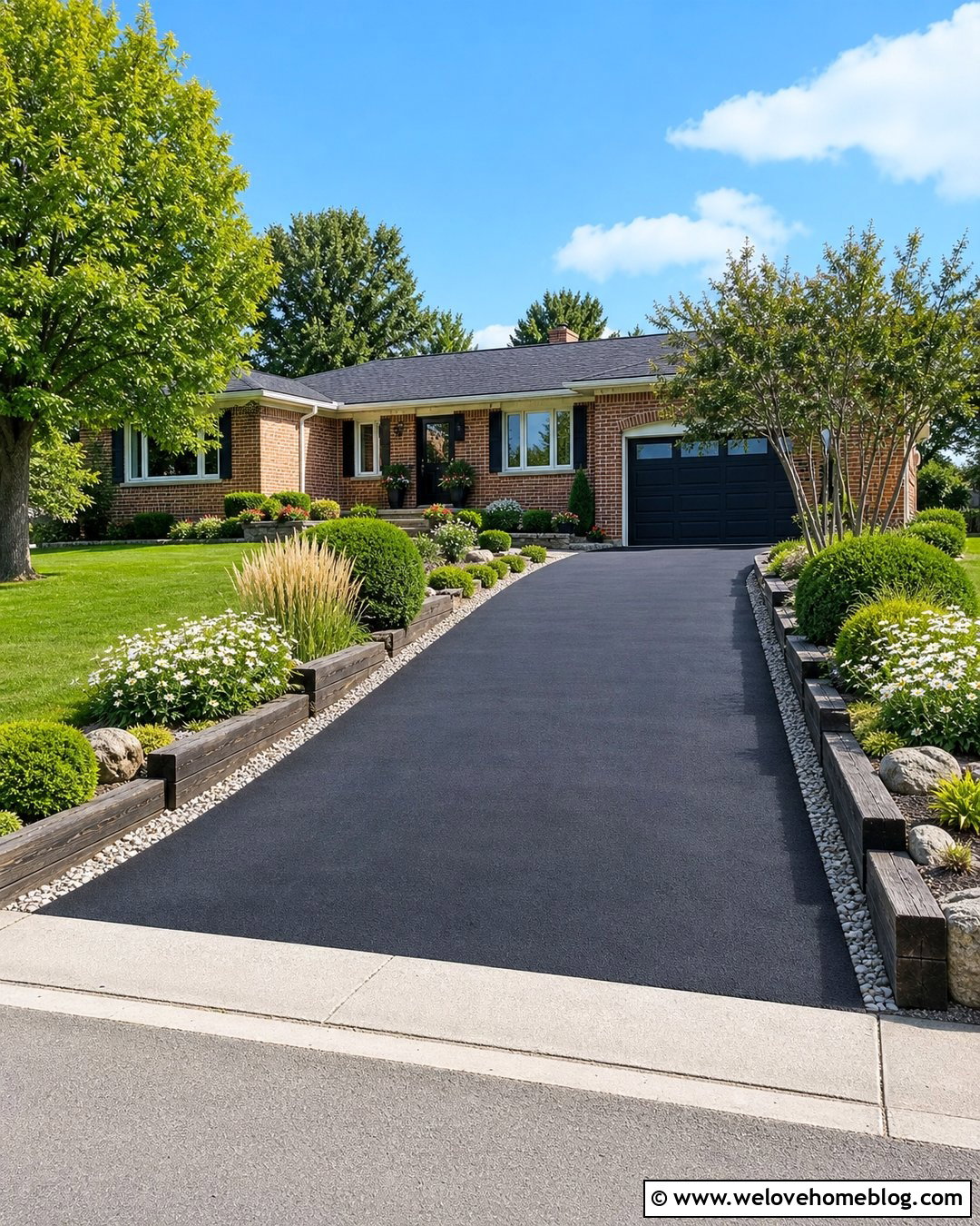 Asphalt Driveway With Railway Sleeper Landscaping