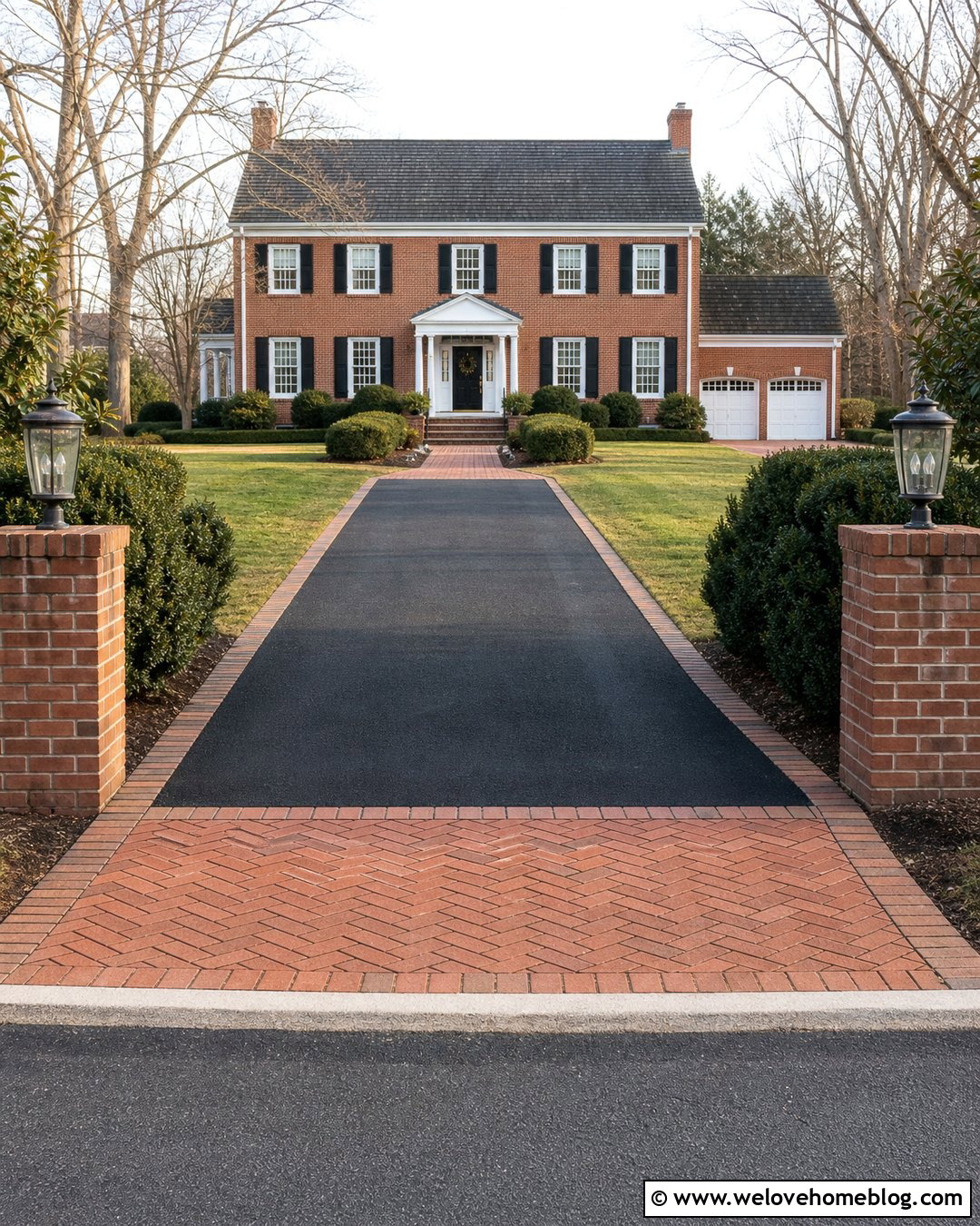Asphalt Driveway With Red Brick Apron - 40 Asphalt Driveway Ideas