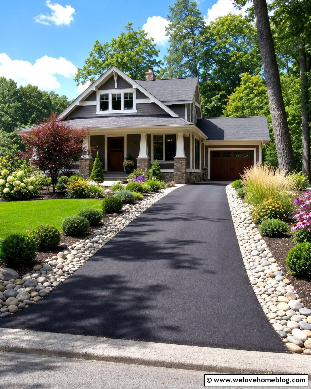 Asphalt Driveway With River Rock Border