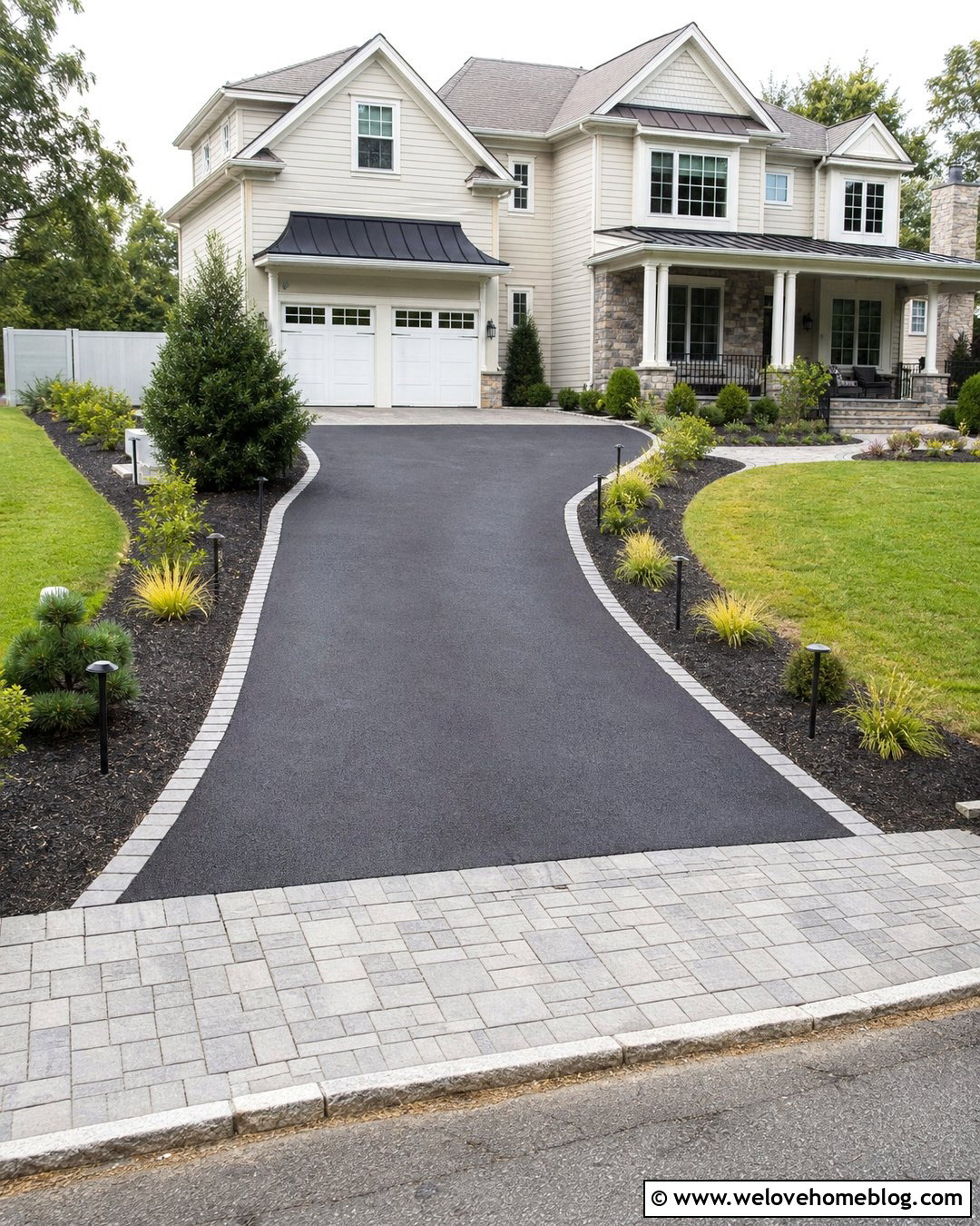 Asphalt Driveway With Solar Lighting - 40 Asphalt Driveway Ideas