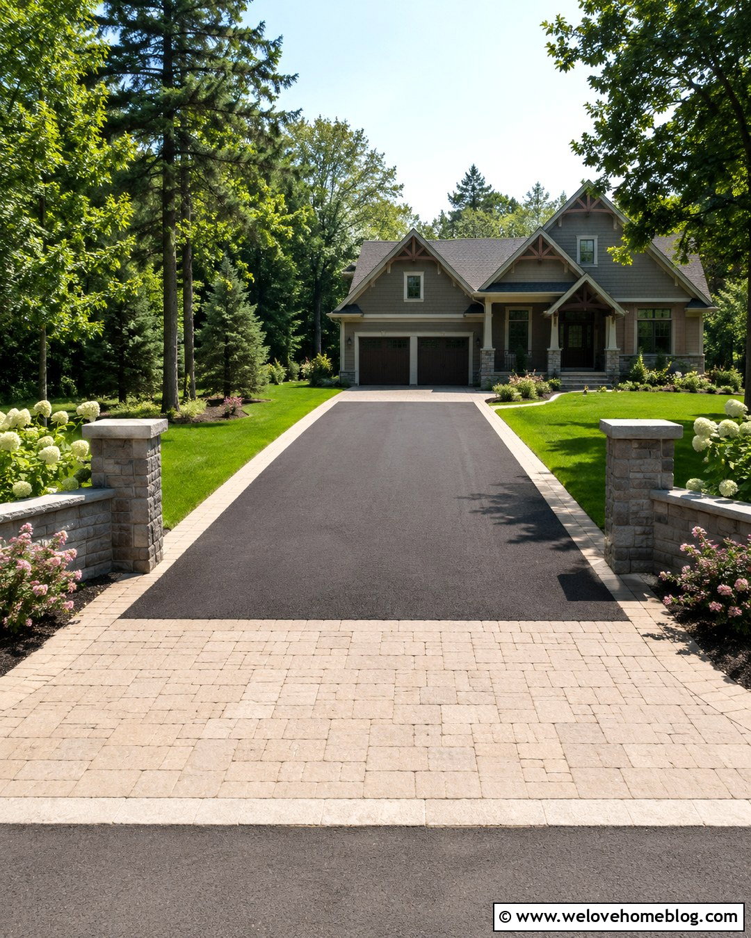 Asphalt Driveway With Stone Apron - 20 Driveway Hardscape Ideas