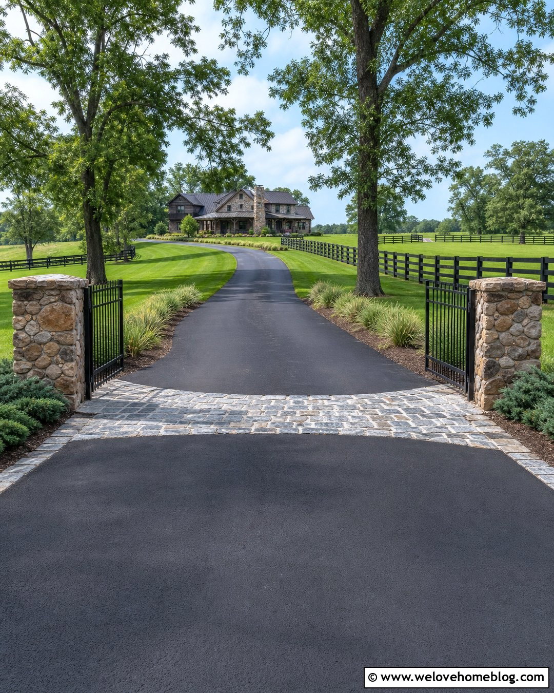 Asphalt Farm Driveway Entrance With Stone Pillars - 35 driveways farm entrance ideas