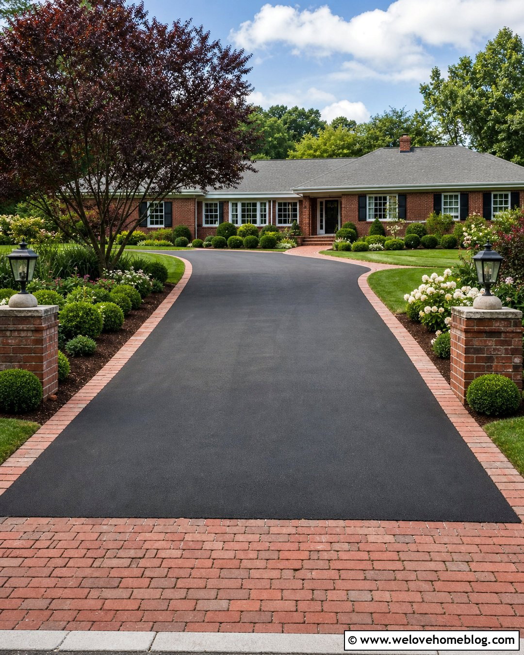 Asphalt Front Driveway With Brick Border - 45 Front Driveway Ideas
