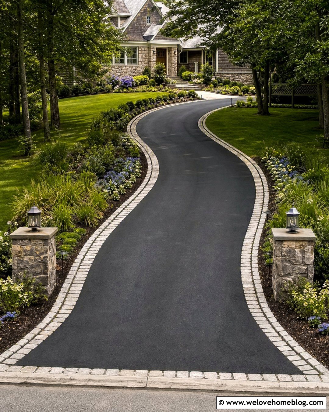Asphalt Front Garden Driveway With Stone Edging - 25 front garden driveway ideas