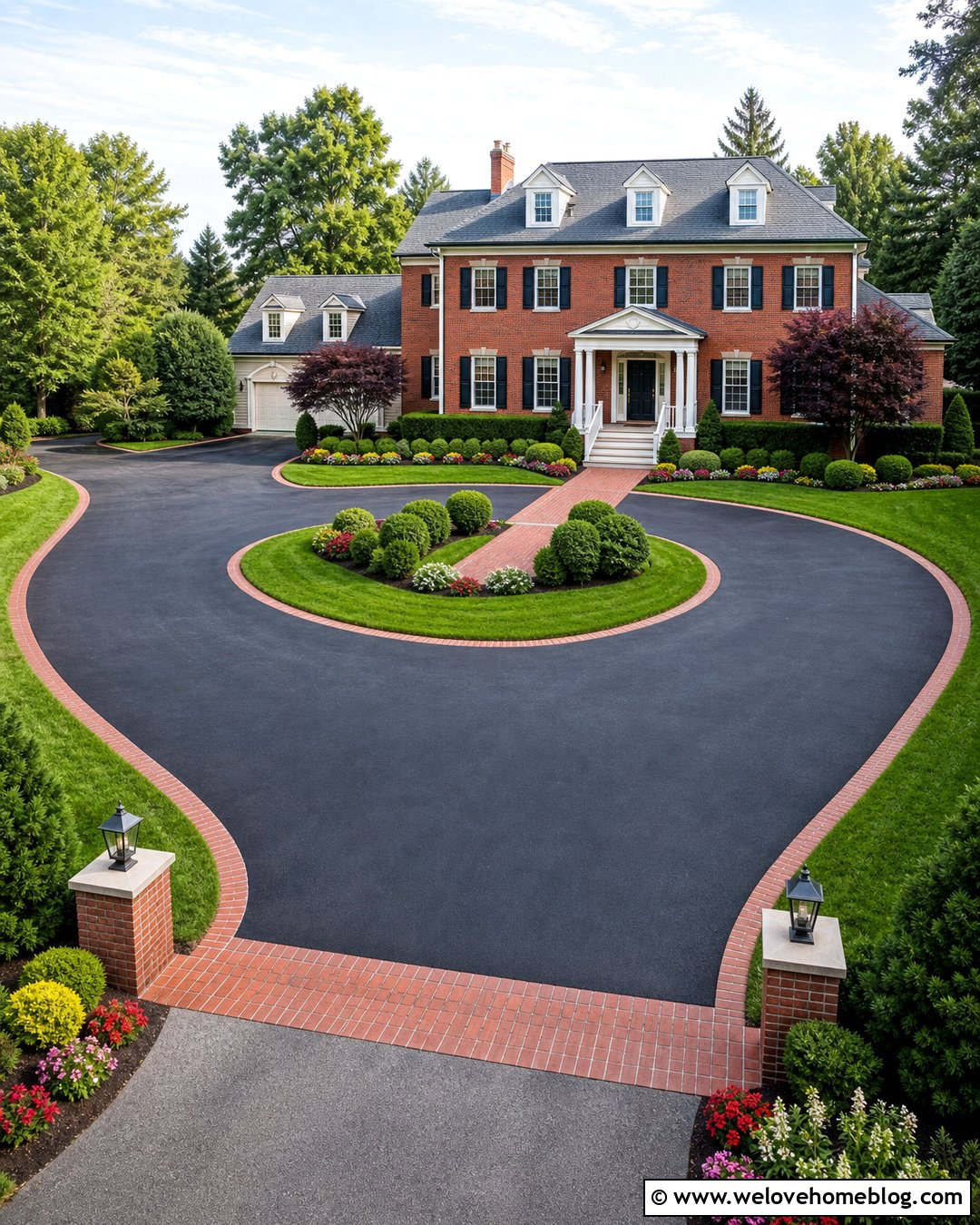 Asphalt Half Circle Driveway With Brick Border - 20 Front Yard Half Circle Driveway Ideas