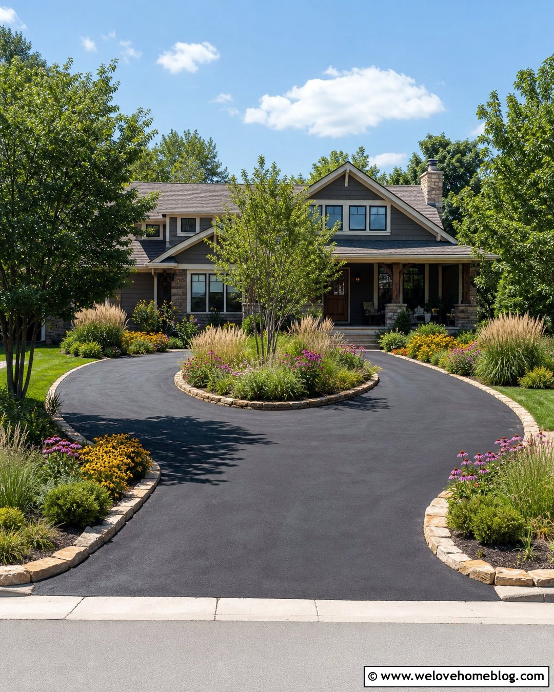 Asphalt Half Circle Driveway With Native Plants - 40 half circle driveway landscaping ideas