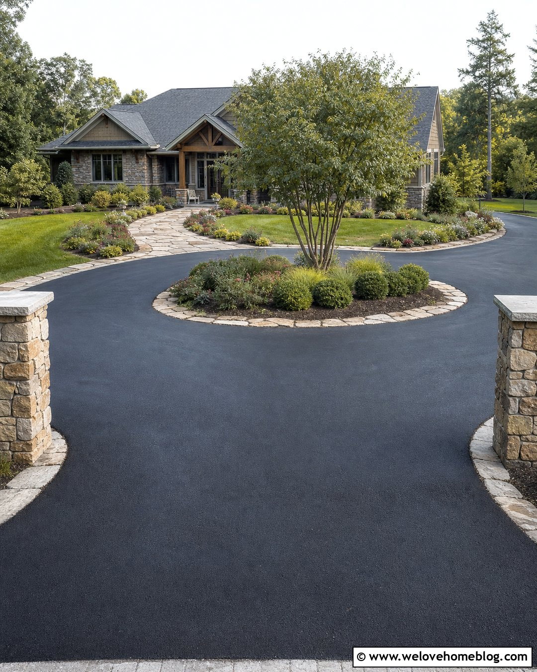 Asphalt Horseshoe Driveway With Stone Borders - 20 driveway landscape for horseshoe ideas