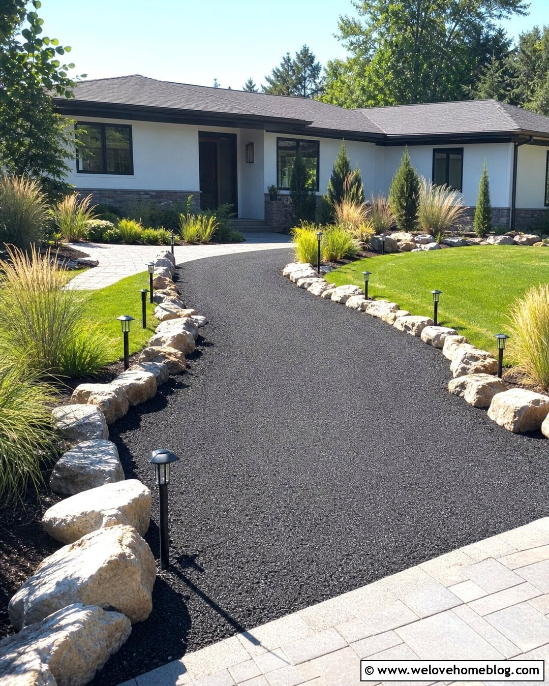 Asphalt Millings Driveway With Solar Lighting - 25 Asphalt Millings Driveway Ideas