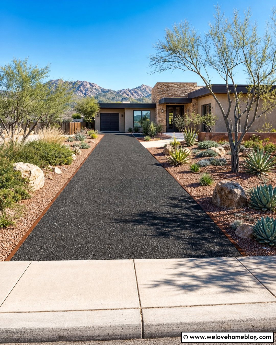 Asphalt Millings Driveway With Xeriscape Landscaping - 25 Asphalt Millings Driveway Ideas