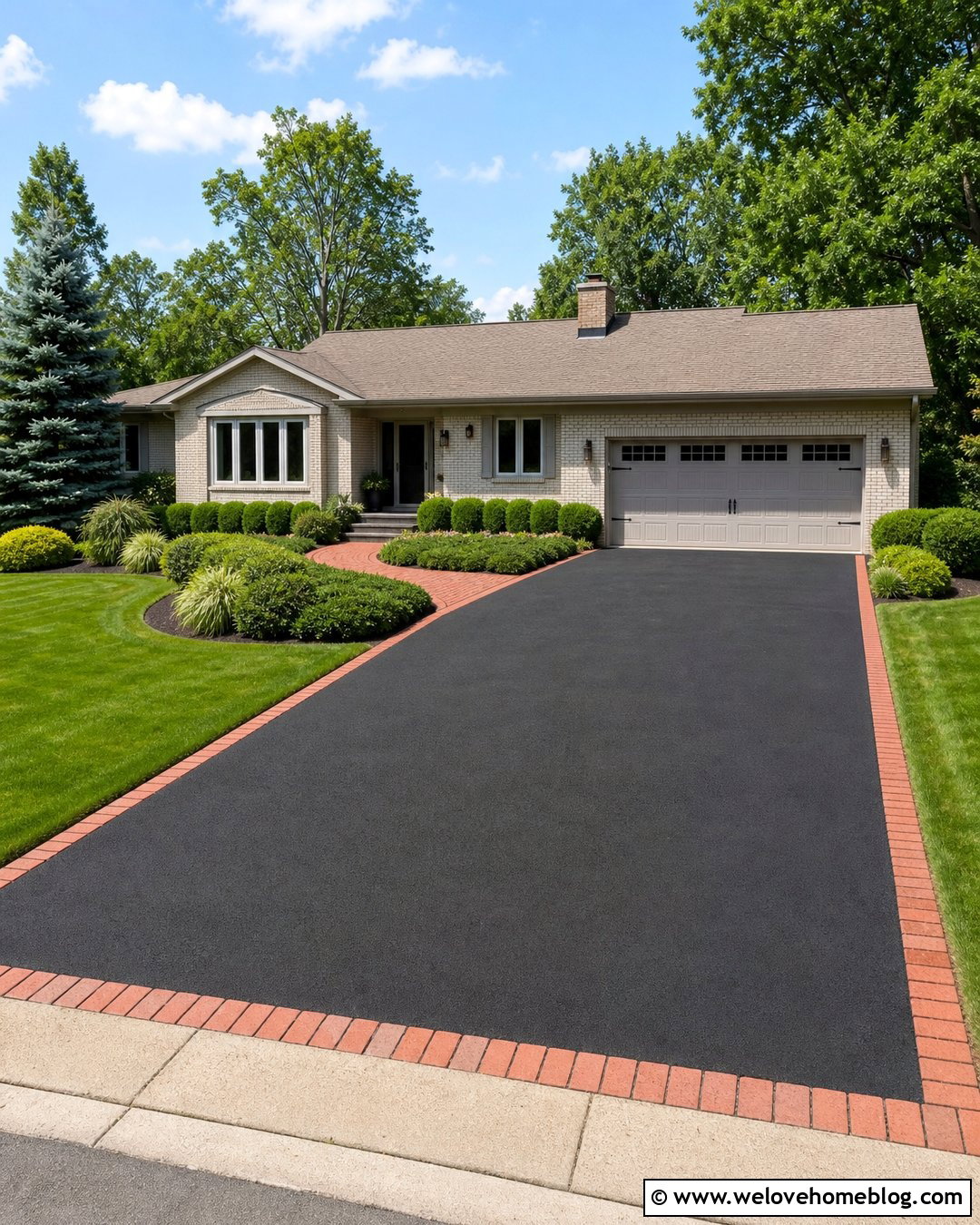 Asphalt Ranch House Driveway With Brick Border - 20 Ranch House Driveway Ideas