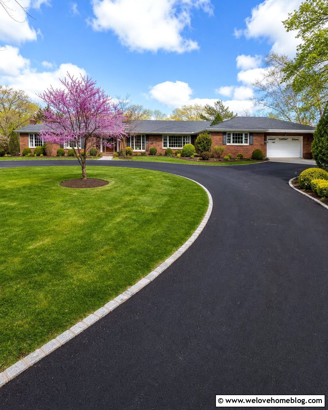 Asphalt Semi Circle Driveway With Lawn Island - 35 Semi Circle Driveway Landscaping Ideas
