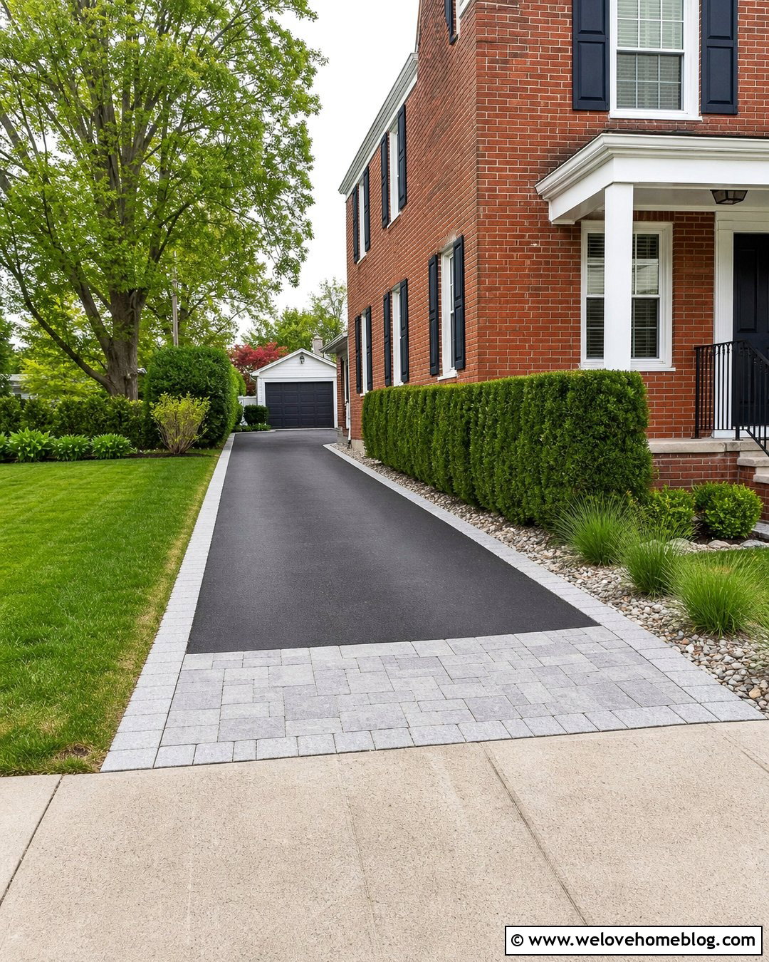 Asphalt Side Driveway With Stone Apron - 35 Side Driveway Ideas