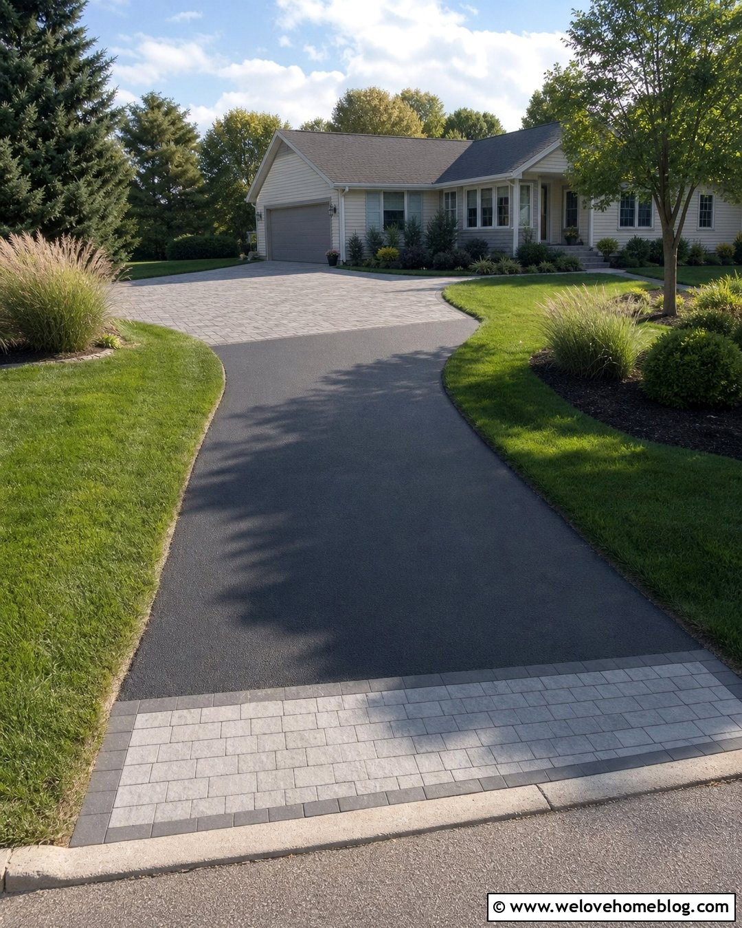 Asphalt Side Garage Driveway With Paver Apron - 25 Side Garage Driveway Layout Ideas
