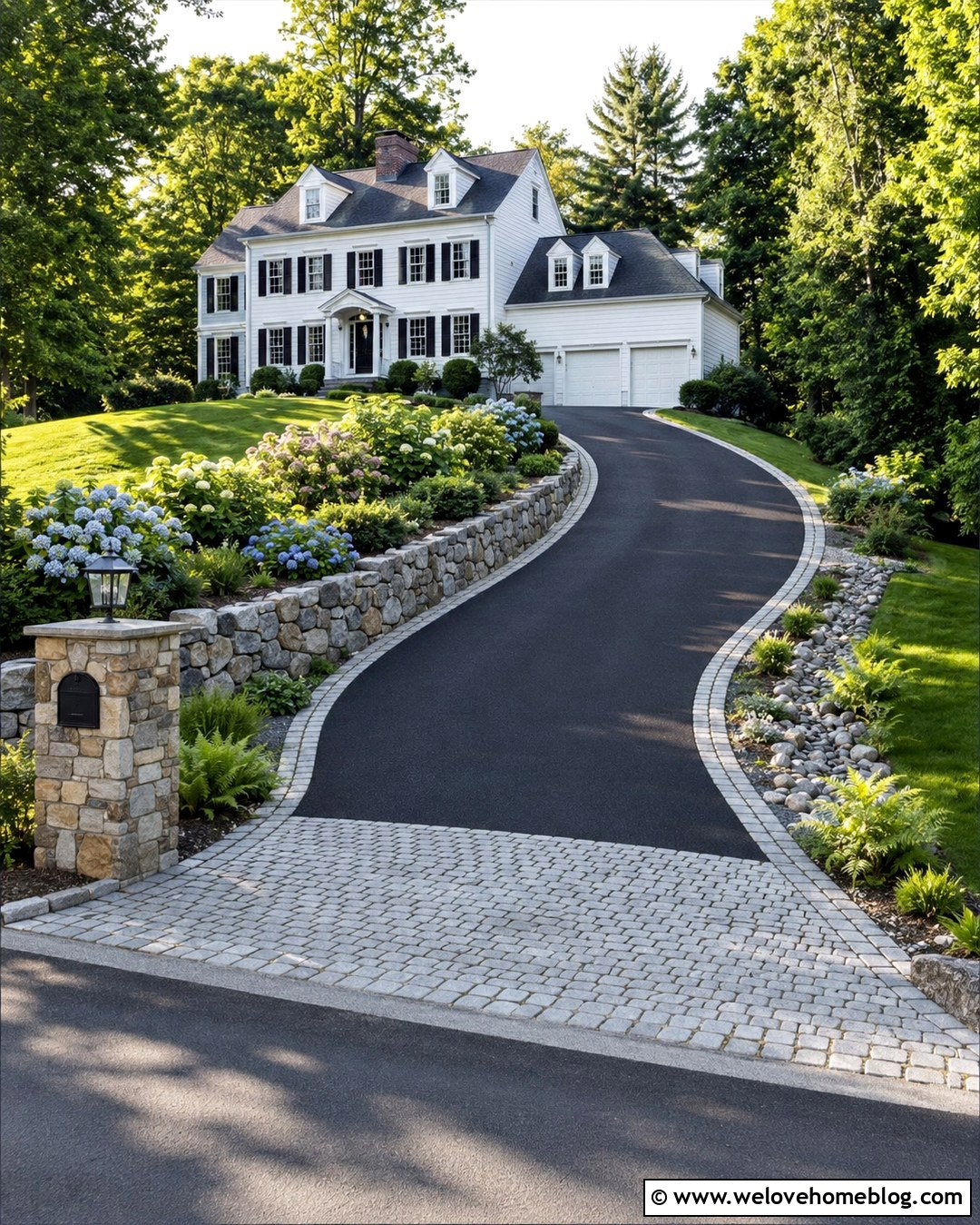Asphalt Sloped Driveway With Stone Borders - 20 Driveway For Sloped Yard Ideas