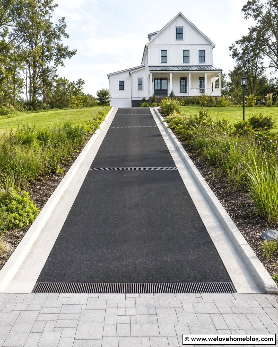 Asphalt Steep Driveway With Channel Drains - 35 Steep Driveway Solutions Ideas