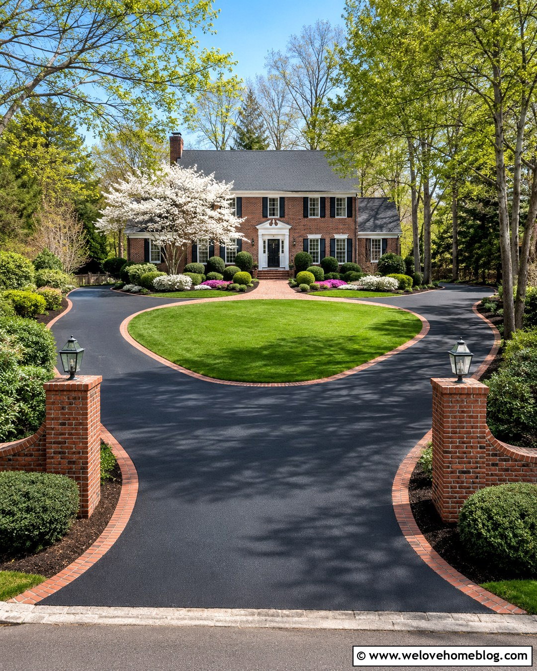 Asphalt U Shape Driveway With Brick Border - 20 U Shape Driveway Ideas
